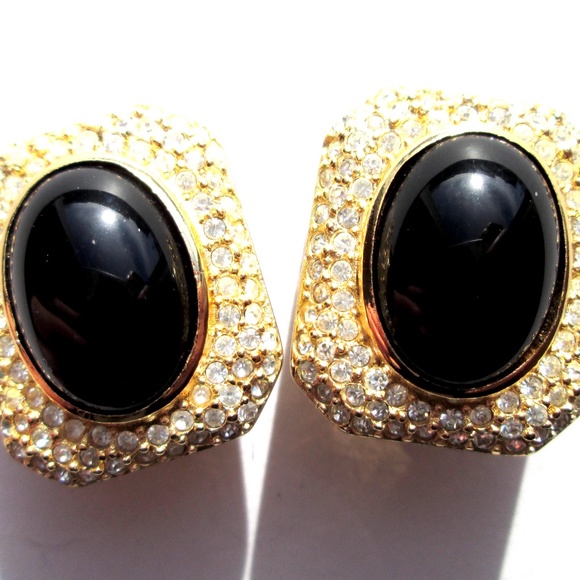 ✨ Vintage Christian Dior Clip-On Earrings Stamped CHR. DIOR Sparkly Bold - Picture 5 of 14